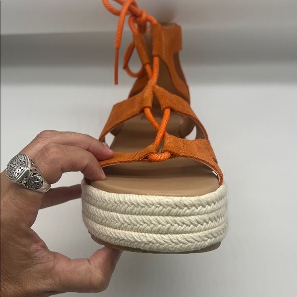 SOREL - Cameron Orange Suede Lace Up Lightweight Open Toe Platform Sandal SZ 9 - Picture 4 of 16